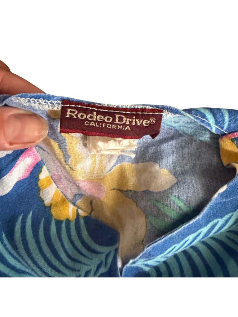 Rodeo Drive California Kids Vintage Tropical Floral Tie-Front Crop Top Blue & M — image 2 of 5